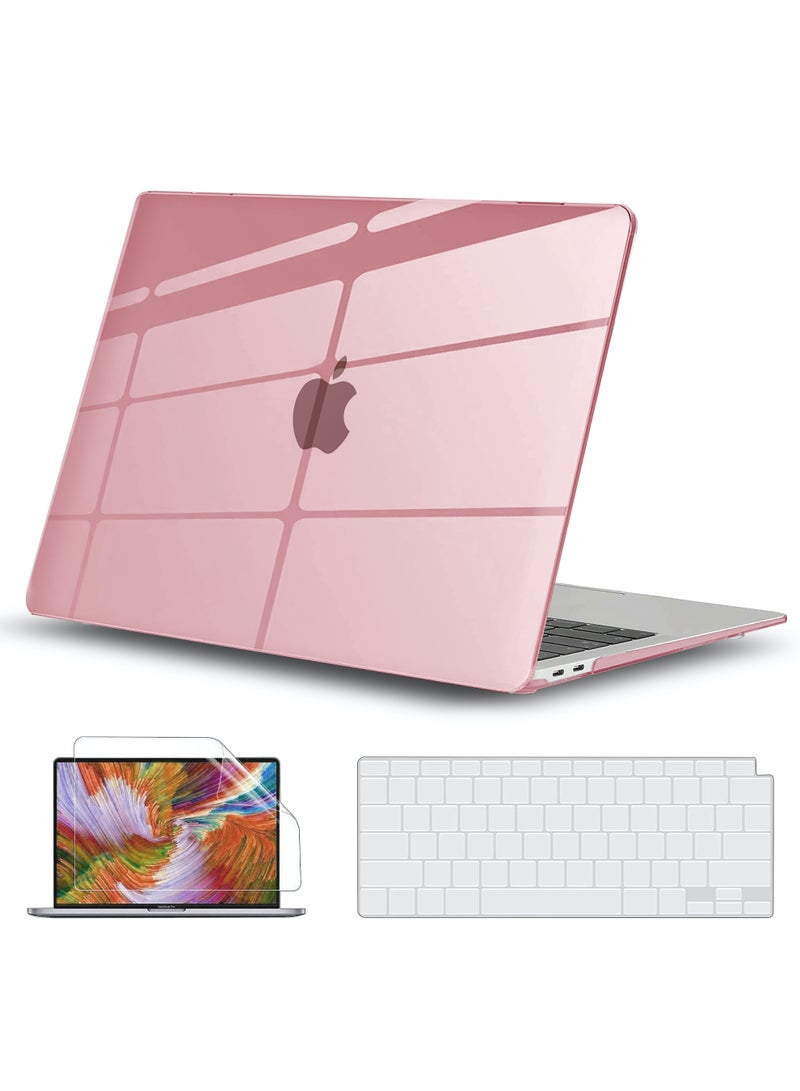 RKINC For MacBook Pro 13 inch Case 2024 2023-2016 M1 M2 A2338 A2289 A2251 A2159 A1706 A1989, Plastic Protective Hard Shell Cover, Keyboard Cover & Screen Protector, Transparent Pink - Image 1
